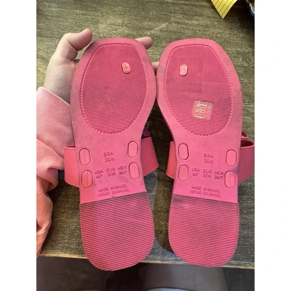 LARROUDE Hibiscus‎ Pink Floral Flip Flop Sandals Size 6/7 3D - Picture 8 of 9